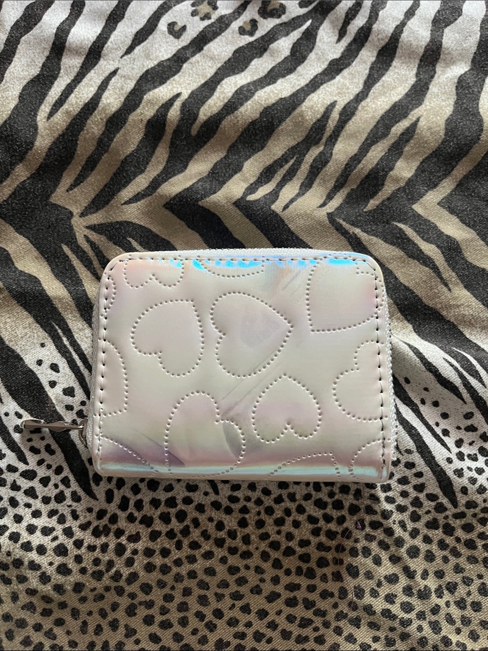 Iridescent Heart Zip Wallet - White